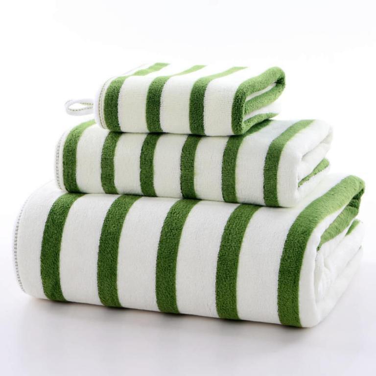绿白条毛巾