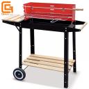 China Rectangle Mobile Simple Barbeque Grills with Wooden Side and Shelf - China Supplier