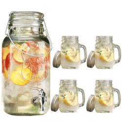 China 4L ICE CLOD DRINK GLASS BEVERAGE DISPENSER WITH /4 GLASS MASON JARS - China Supplier