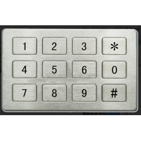 12位不锈钢平板按键电话机防暴键盘