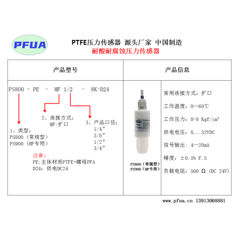 PTFE压力传感器