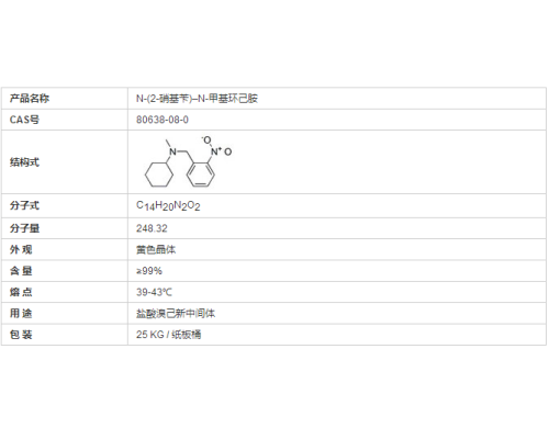N-(2-硝基苄)–N-甲基环己胺