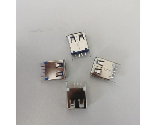 USB 2.0 A母  直插 卷边H=13.7 白胶  蓝胶