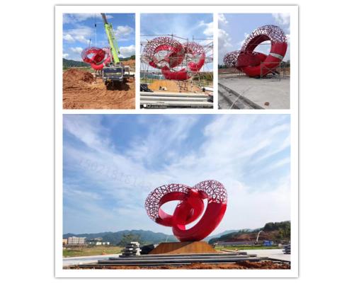 城市景观 不锈钢镂空环环相扣雕塑制作