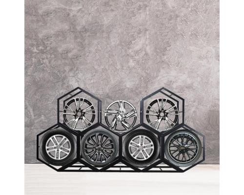 5蜂窝形汽车轮胎展示架（黑银 + 不锈钢）