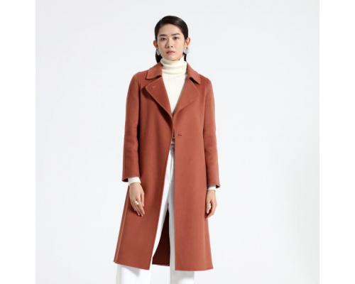 西装领丰褐红羊绒羊毛大衣外套