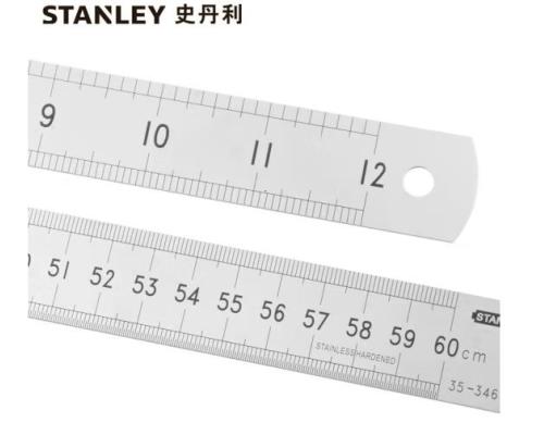 史丹利STANLEY 不锈钢直尺60cm 双面公英制钢直尺小尺子加厚钢板尺铁尺子厘米 35-346-23可定制