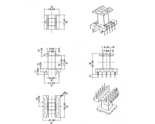 HXE-EF25立式5+5高频变压器电木骨架