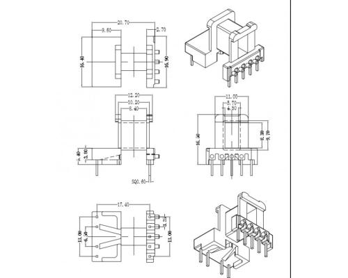 HXE-EE1608卧式5+4高频变压器电木骨架