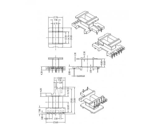 HXE-EE24加宽立式5+2高频变压器电木骨架