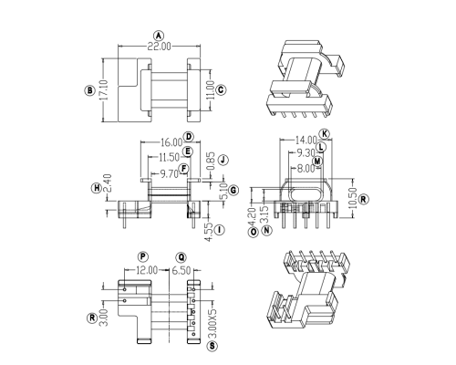 HXE-EPC17卧式5+2高频变压器电木骨架