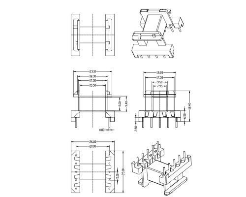 HXE-EF25卧式5+5脚距5mm高频变压器电木骨架