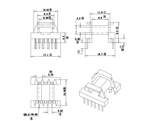 HXE-EPC17卧式4+6高频变压器电木骨架