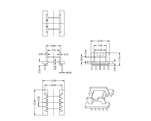 HXE-EM15卧式5+5高频变压器电木骨架