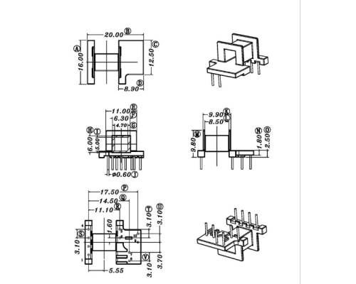 HXC-1628-EE16卧式4+2+2+2高频变压器电木骨架