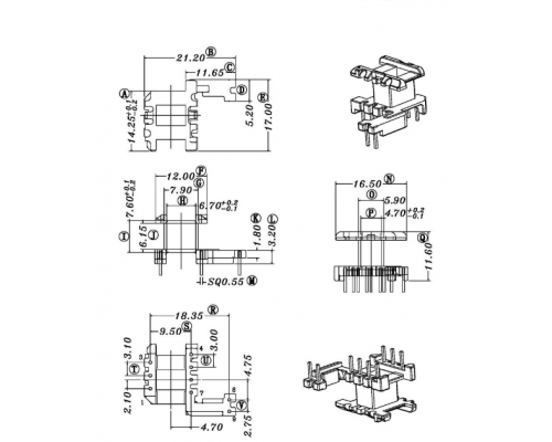 HXC-EI16立式3+4+2高频变压器电木骨架