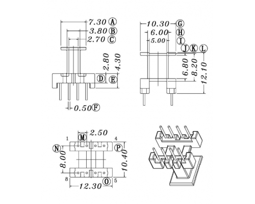 HXC-1001-2-EI10立式4+4高频变压器电木骨架bobbin