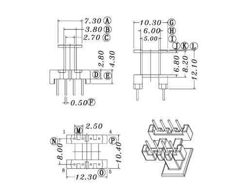 HXC-1001-2-EI10立式4+4高频变压器电木骨架bobbin