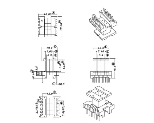 HXC-EI19立式6+4高频变压器电木骨架