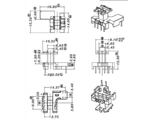 HXC-1314-EI13立式4+2高频变压器电木骨架