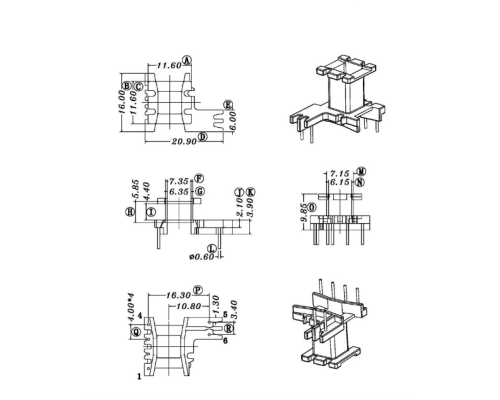 HXC-EI16立式4+2高频变压器电木骨架