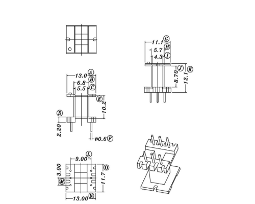 HXC-1607-1-EI16立式3+3无支点高频变压器电木骨架