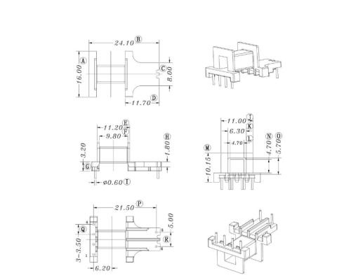 HXC-1631-EF16卧式4+2高频变压器电木骨架