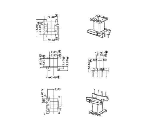 HXC-EI16立式4+0高频变压器电木骨架