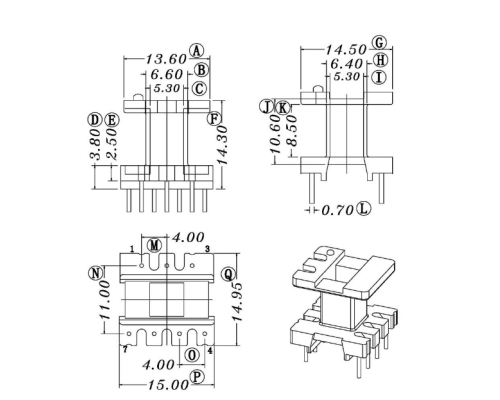 HXC-EI19立式3+4高频变压器电木骨架