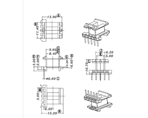 HXC-EI16立式5+0高频变压器电木骨架