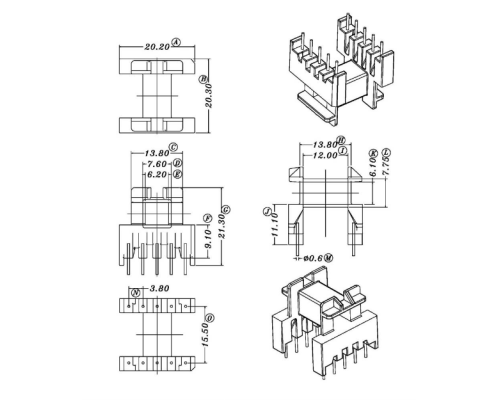 HXC-2009-EF20卧式5+5加高高频变压器电木骨架