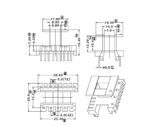 HXC-2502-1-EI25立式5+8高频变压器电木骨架