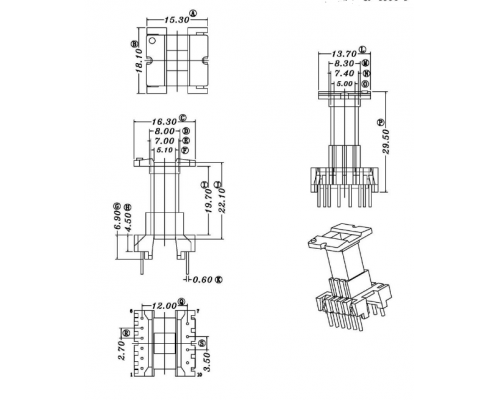 HXC-1904-1-EEL19立式6+4高频变压器电木骨架
