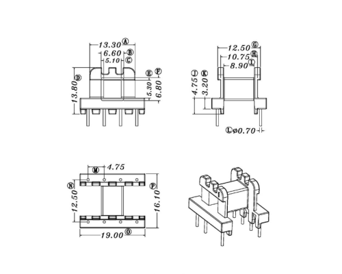 HXC-1918-EE10卧式4+4高频变压器电木骨架