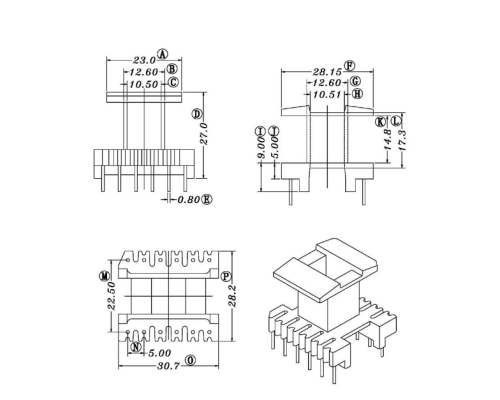 HXC-3505-EI35立式6+6高频变压器电木骨架