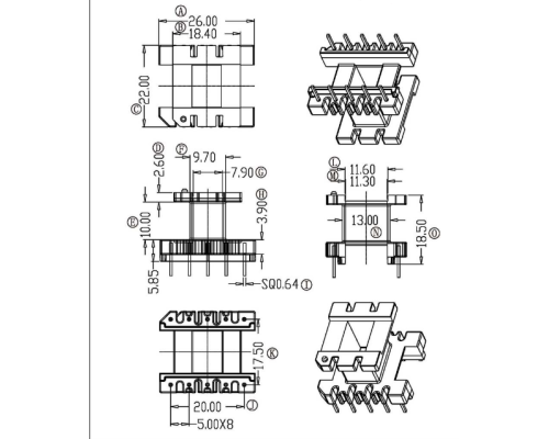 HXC-2801-EI28立式5+5高频变压器电木骨架bobbin