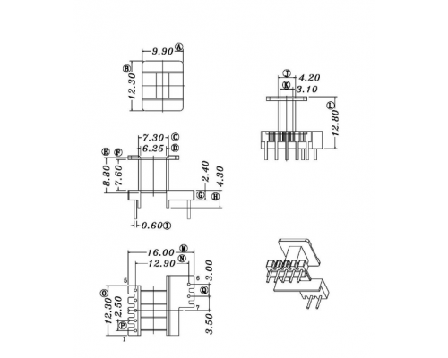 HXC-1308-1-EI13立式5+2高频变压器电木骨架