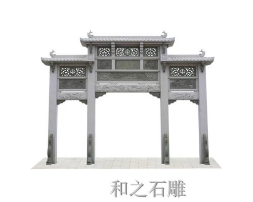 青石石雕大门寺庙石牌坊