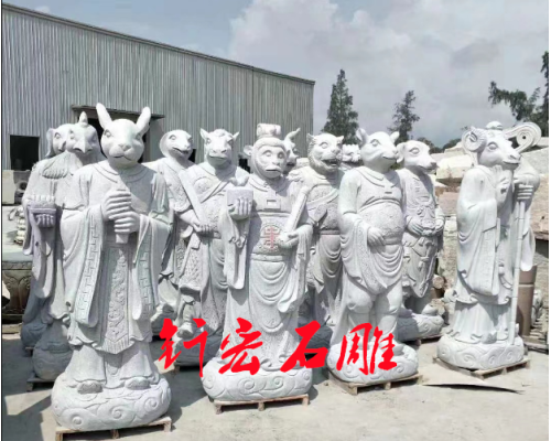 石雕青石十二生肖人身獸首雕刻