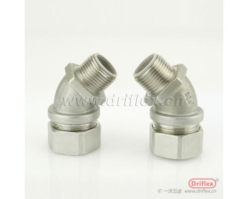 不锈钢45度接头金属软管连接器3/8"到2"M,G,NPT螺纹