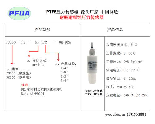 PTFE压力传感器