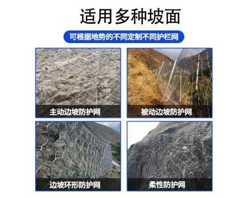 边坡主动防护网山体防泥石流滚石被动柔性钢丝绳网植草喷播绿化