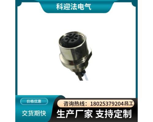 M12扁法蘭孔型4孔D鍵位航空插座連接器焊線式板后安裝螺紋可定制